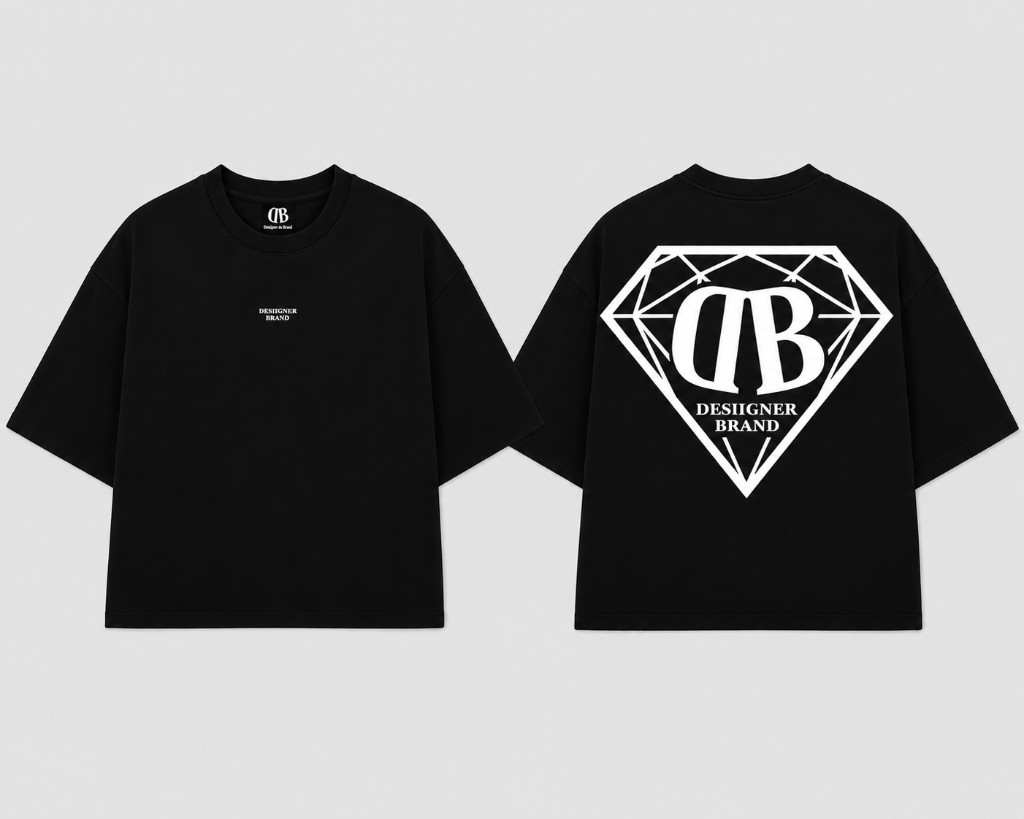Black oversized Desiigner Brand tee, front and back